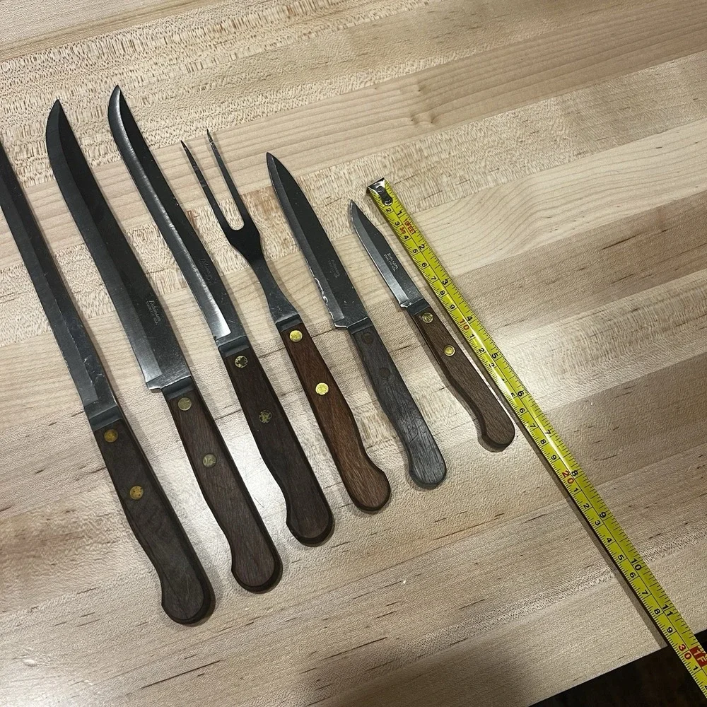 VTG Robinson Knife Co. 6 Piece Knife Fork Set‎ In Wooden Handles Made In USA